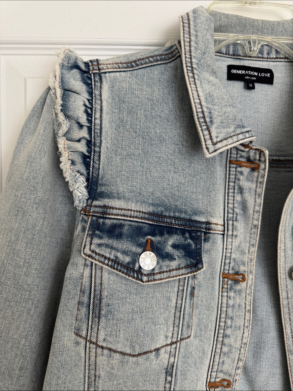 Generation Love Light Blue Denim Jacket with Ruffle Detail - Picture 2 of 5